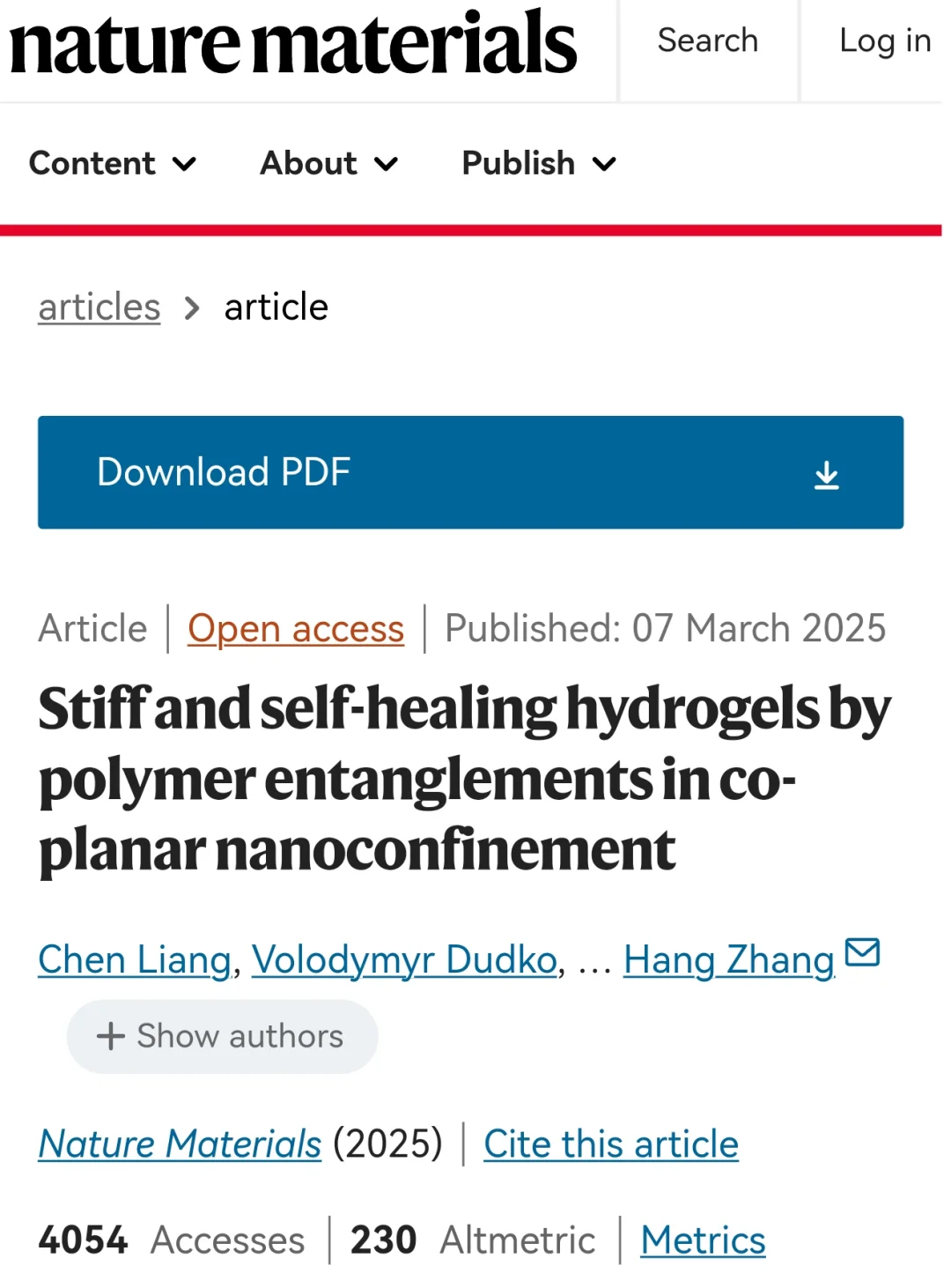 100%自修复的水凝胶