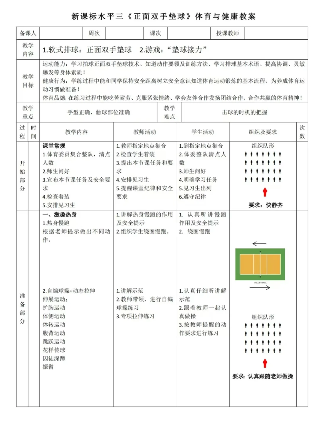 体育与健康水平三：软式排球正面双手垫球教