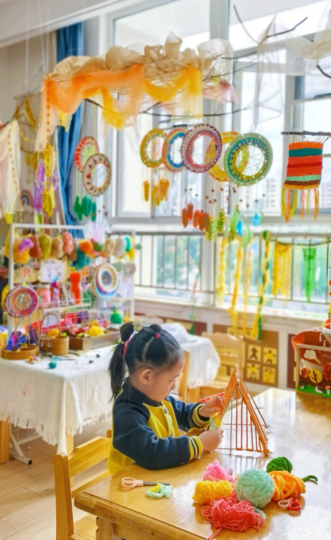 幼儿园秋天环创/毛线创意手工编织帐篷⛺