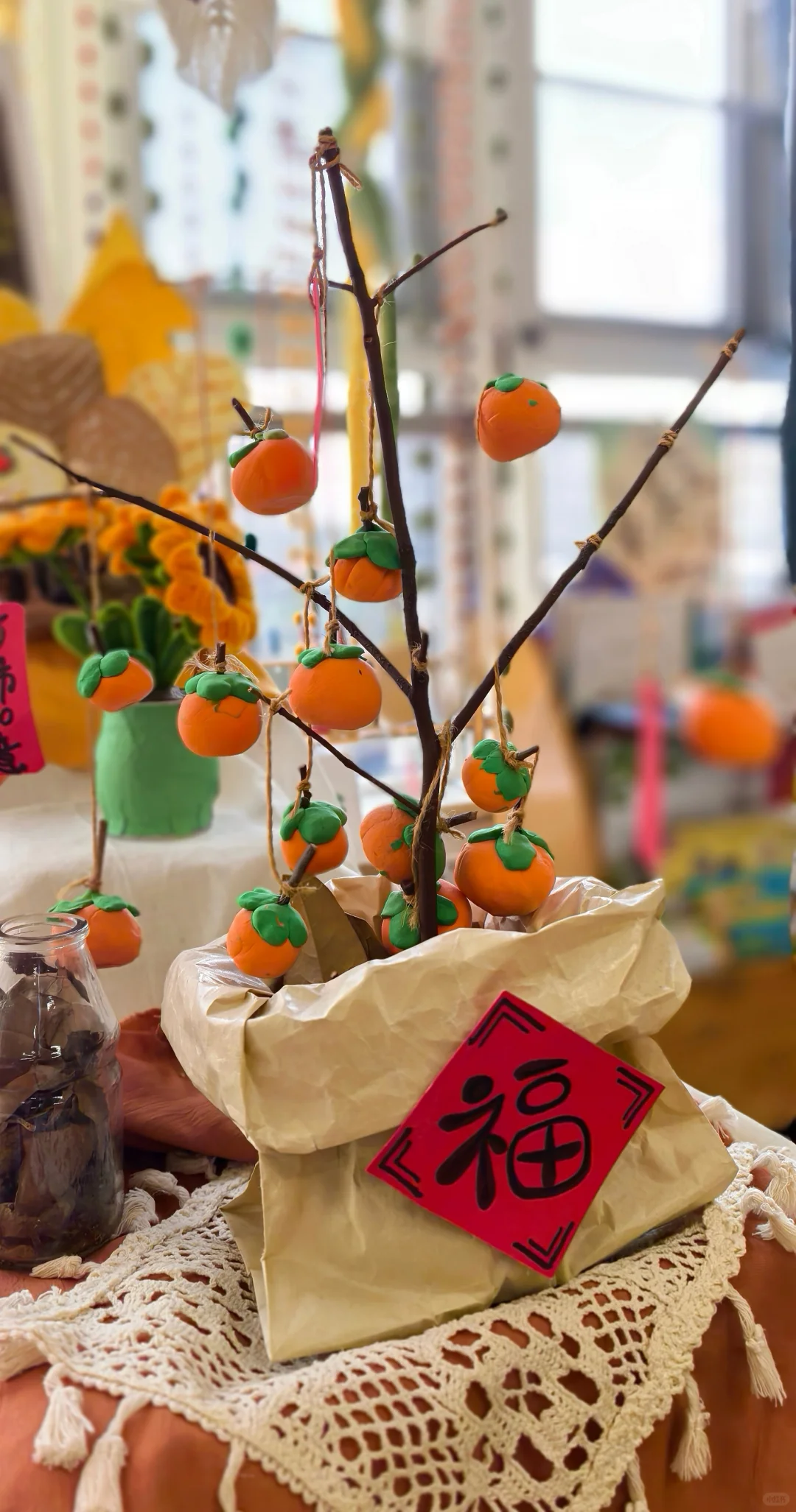 幼儿园?秋天环创/毛线?创意手工小树