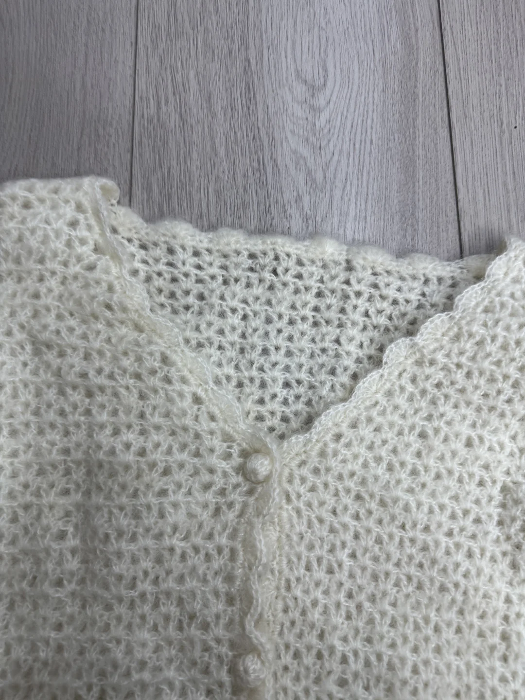 出口货温柔白色系编织感法式甜美毛衣开衫