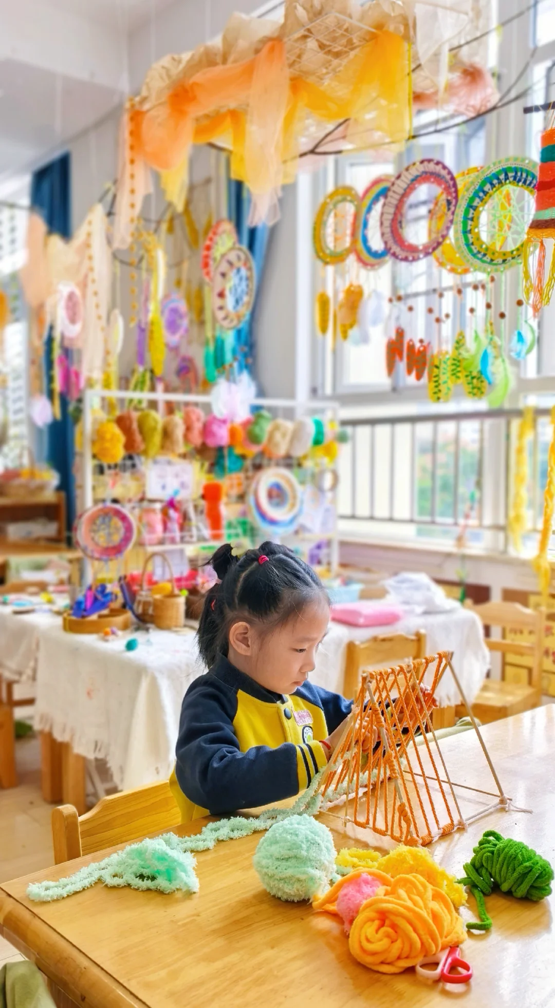 幼儿园秋天环创/毛线创意手工编织帐篷⛺