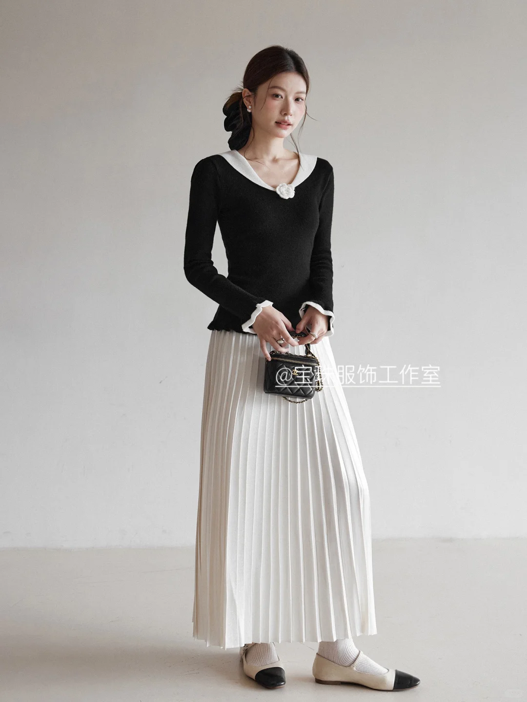 立体花朵修身针织衫秋季木耳边上衣