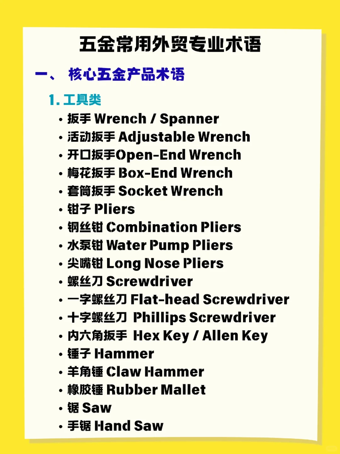 五金常用外贸专业术语