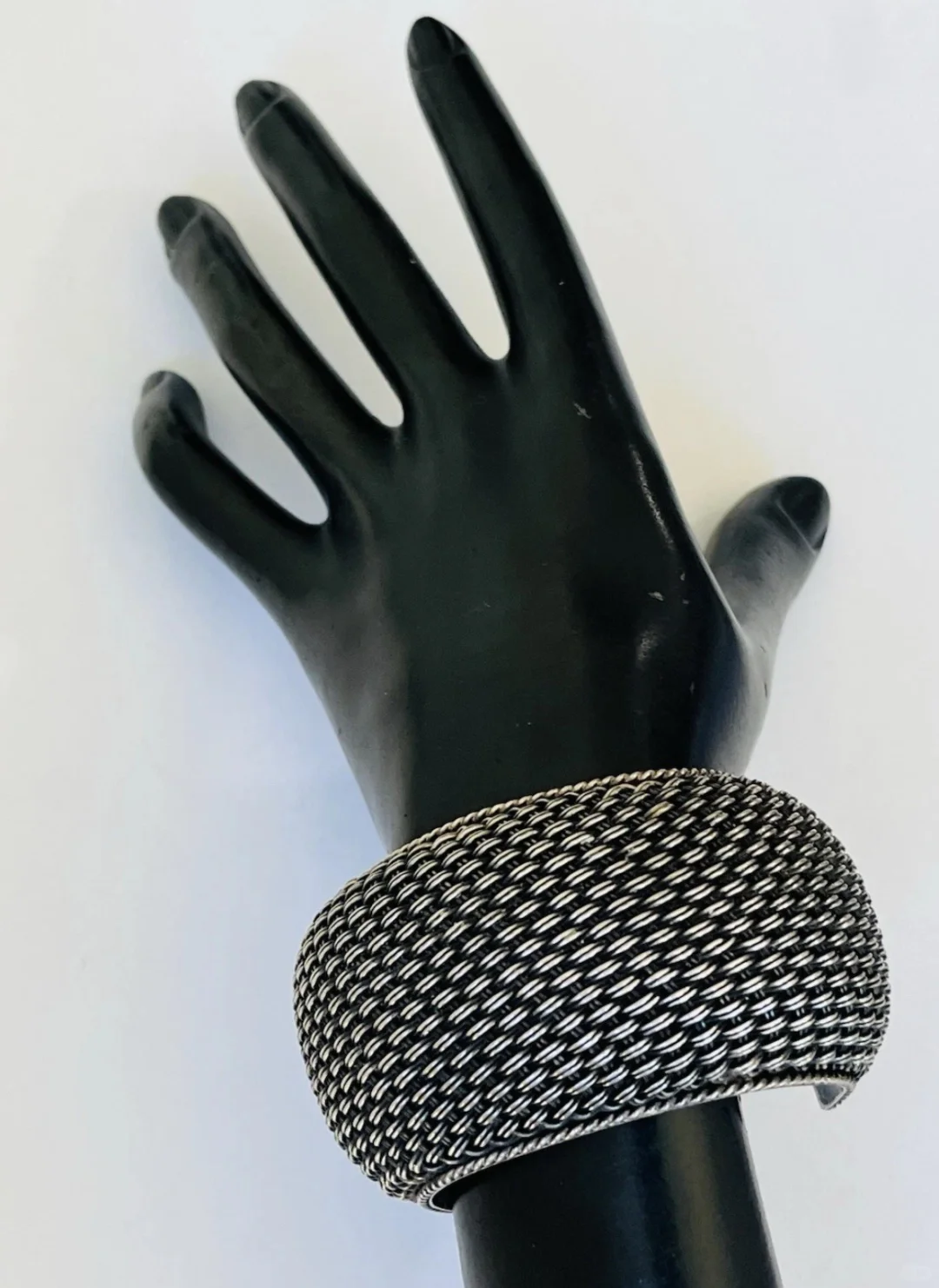 中古925银立体编织工艺宽手镯开口镯