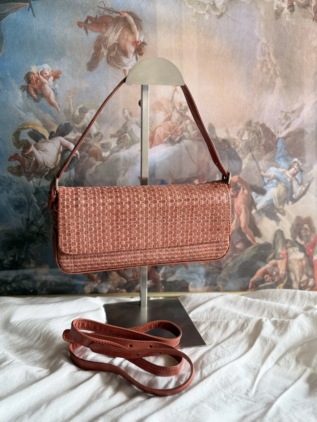 vintage 牛皮编织两用包