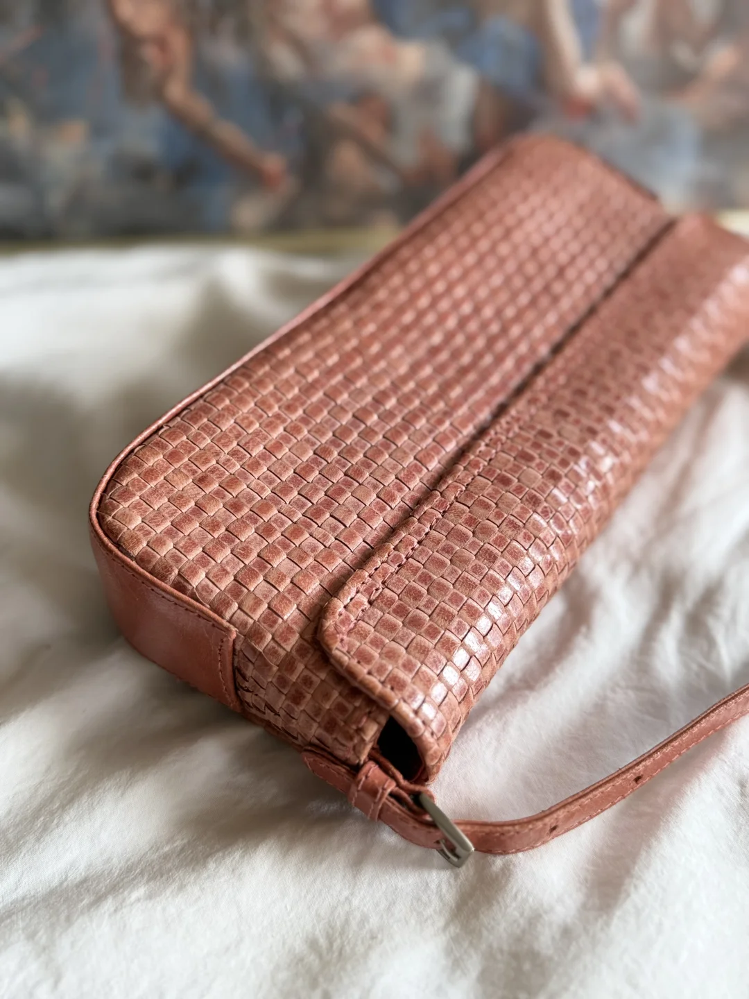 vintage 牛皮编织两用包