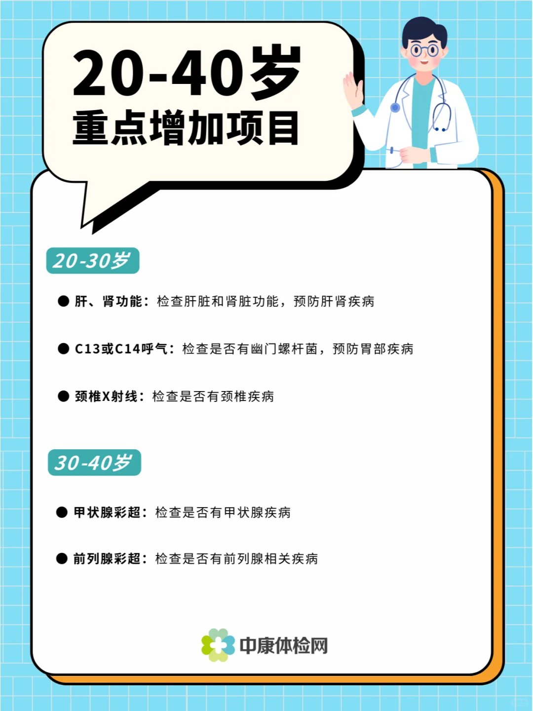 男性不同年龄体检项目推荐~快收藏！