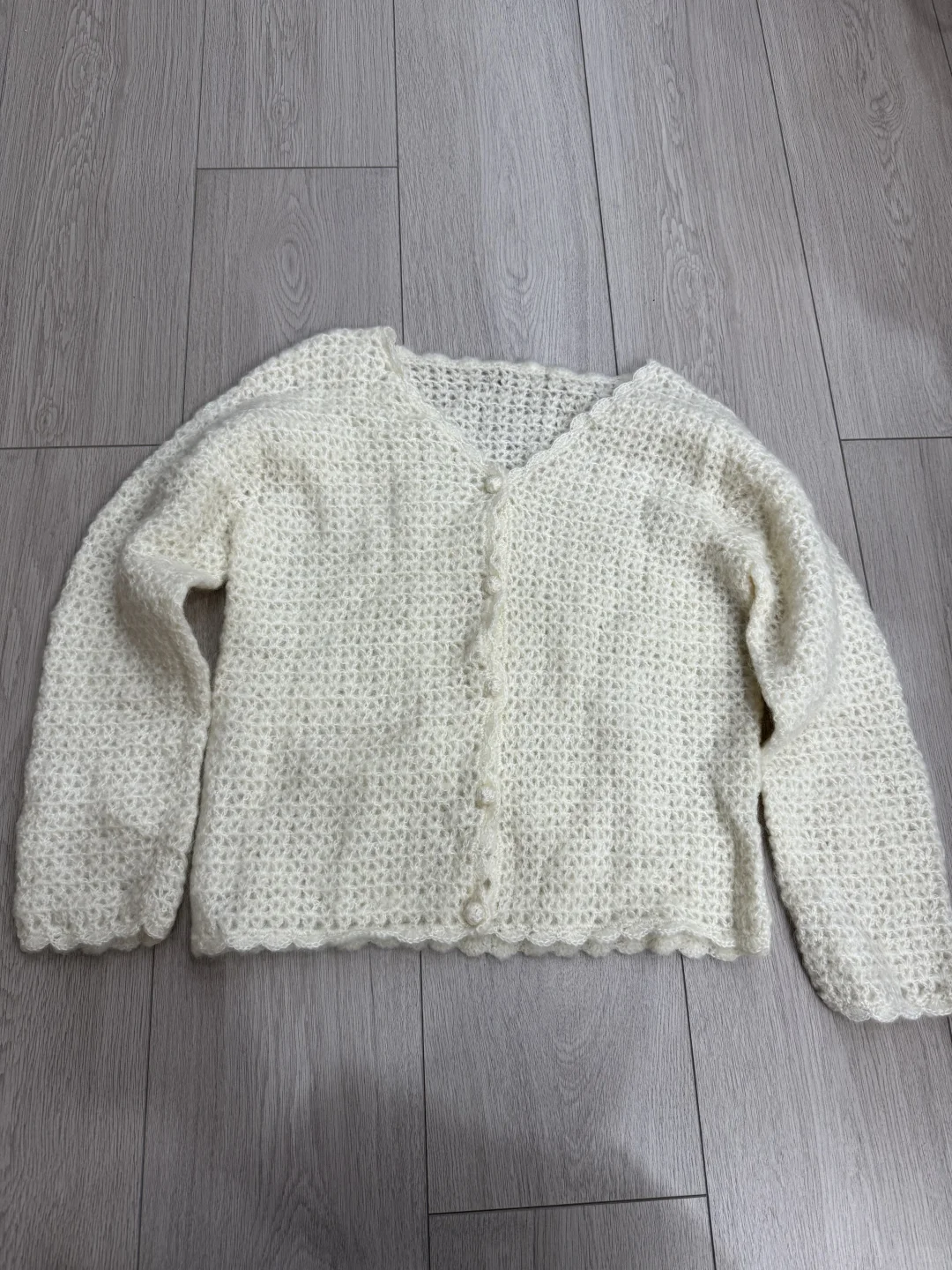 出口货温柔白色系编织感法式甜美毛衣开衫