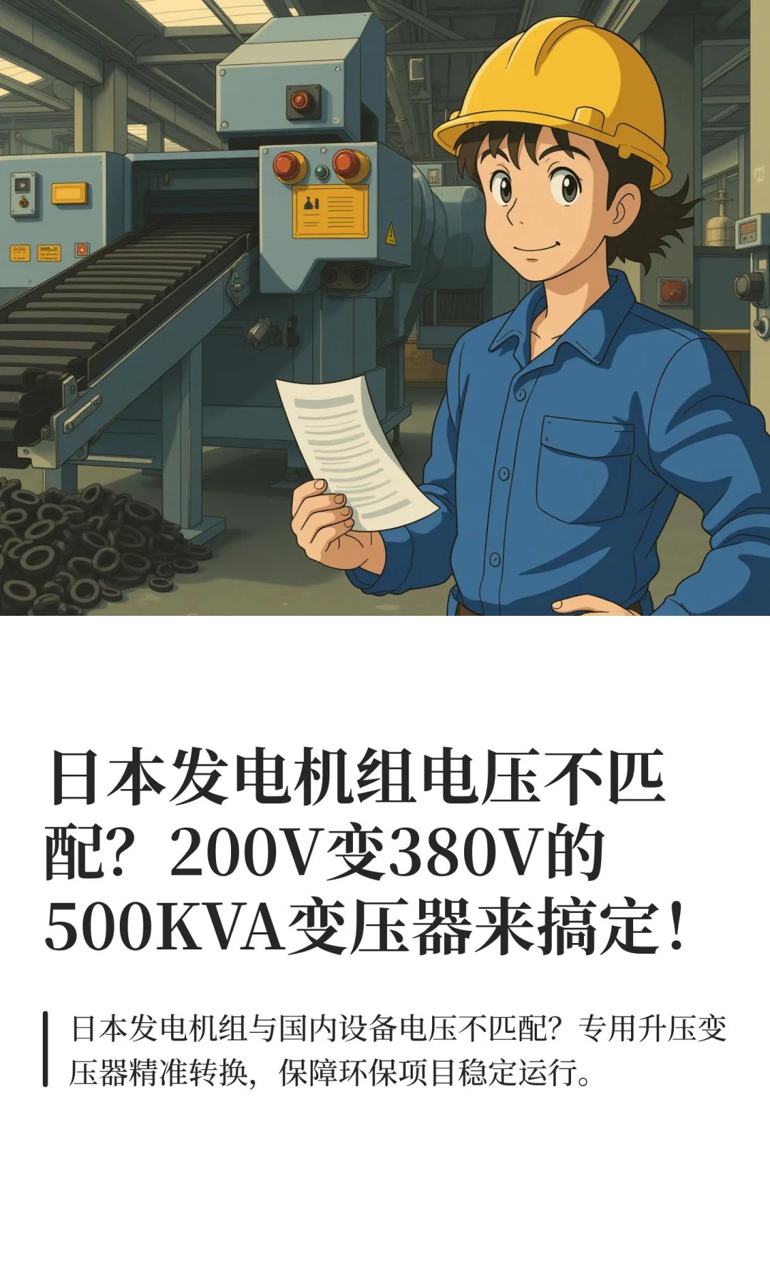 日本发电机组不匹配200V变380V变压器来搞定