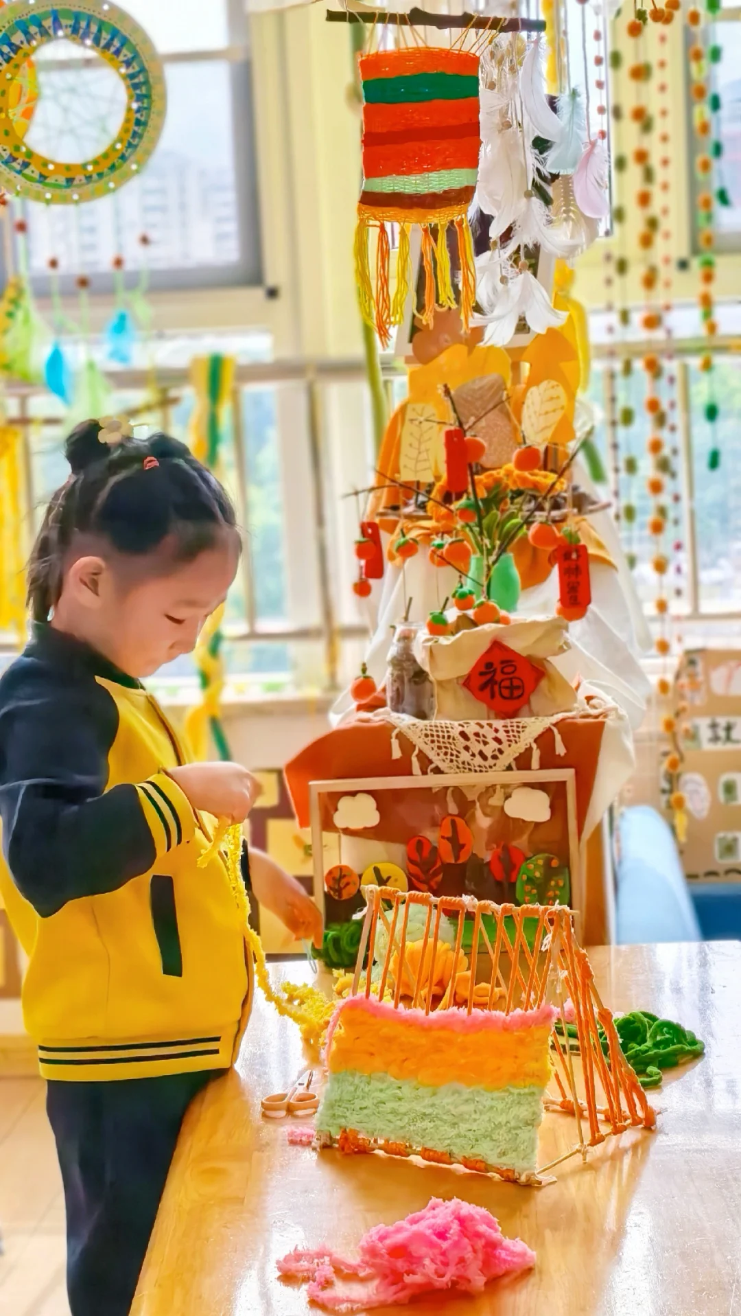 幼儿园秋天环创/毛线创意手工编织帐篷⛺