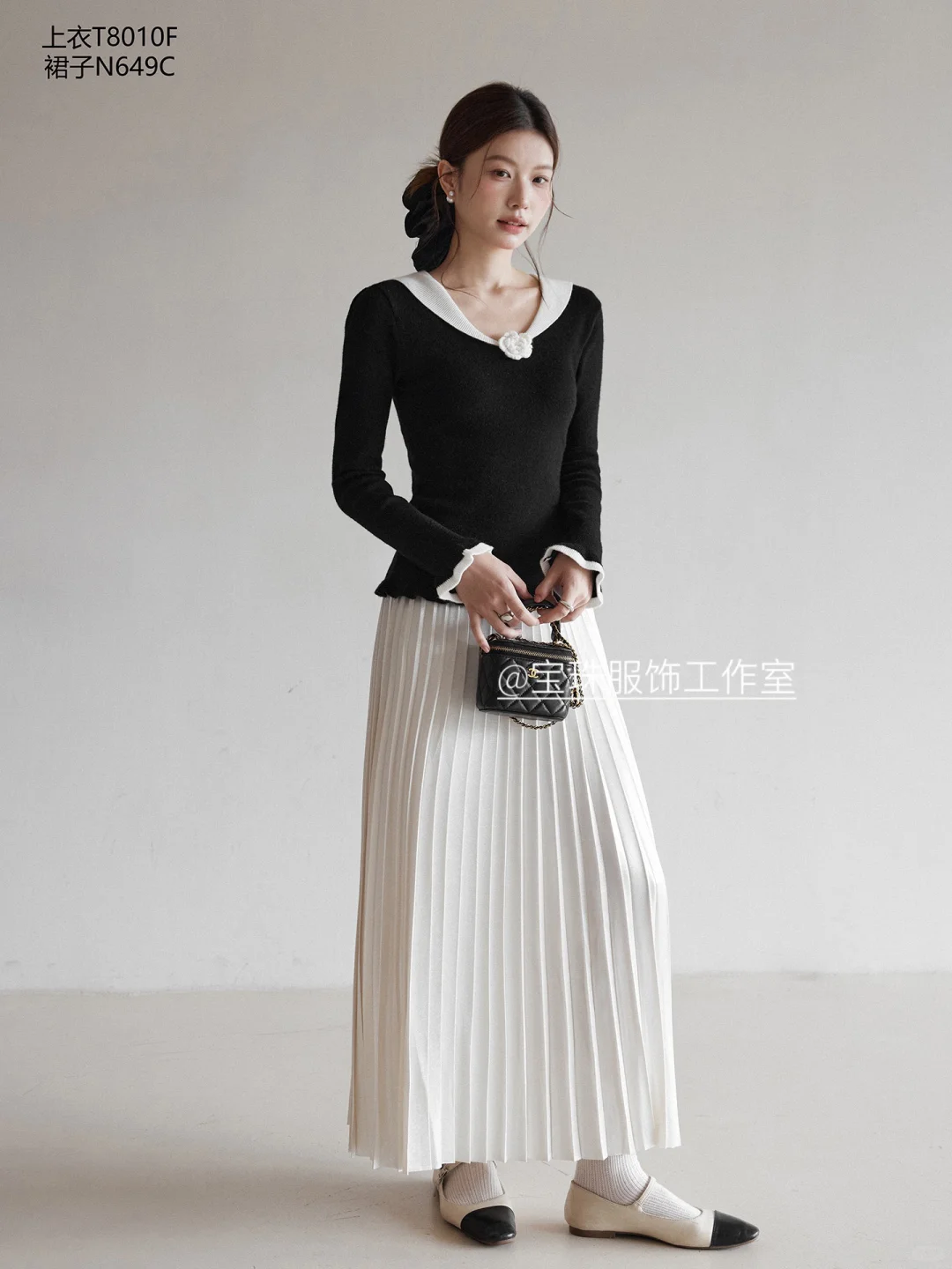 立体花朵修身针织衫秋季木耳边上衣