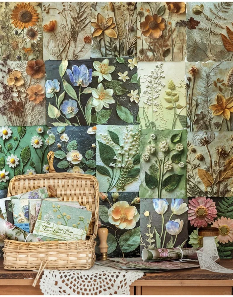 素材分享|花草情书植物浮雕系列素材纸