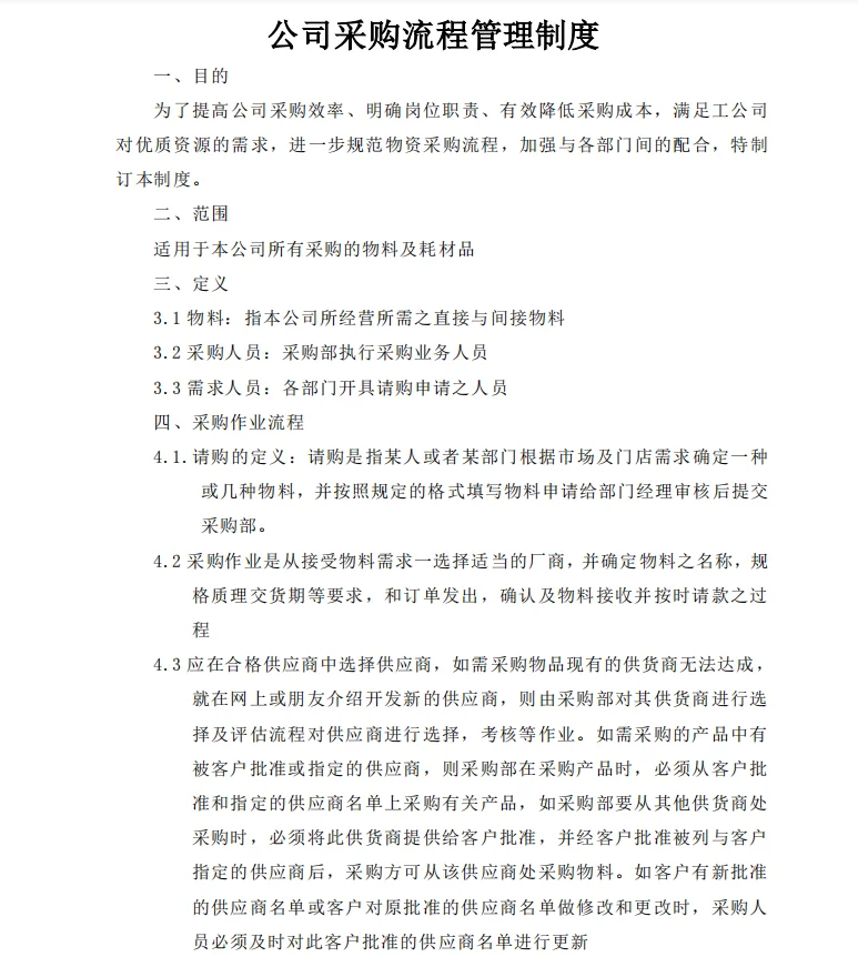这采购流程管理制度，做的太好了
