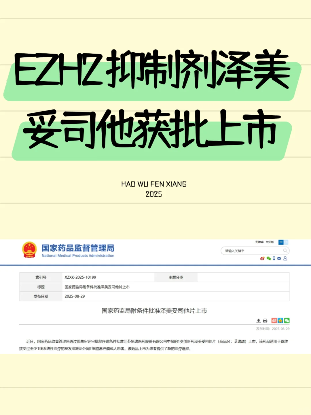 EZH2抑制剂泽美妥司他获批上市