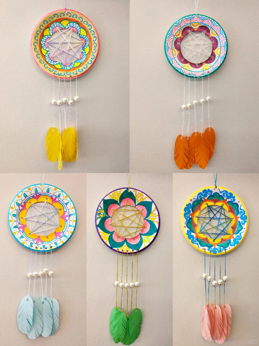 幼儿园秋天编织区环创｜毛线创意编织捕梦网