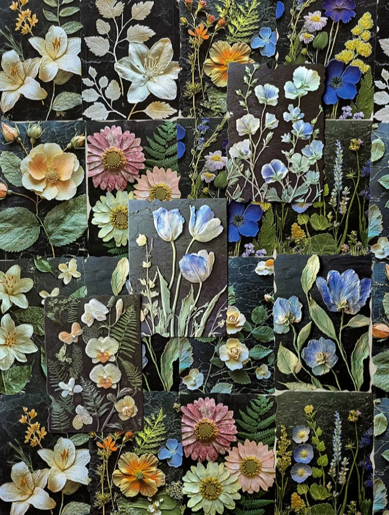 素材分享|花草情书植物浮雕系列素材纸