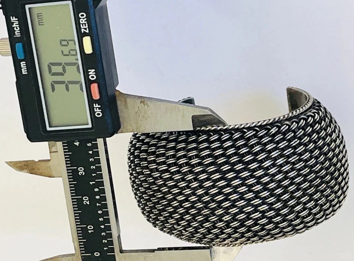 中古925银立体编织工艺宽手镯开口镯