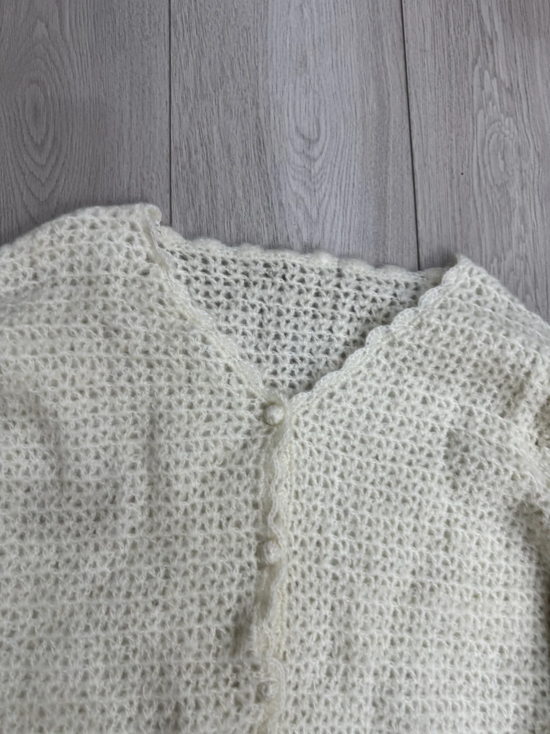 出口货温柔白色系编织感法式甜美毛衣开衫