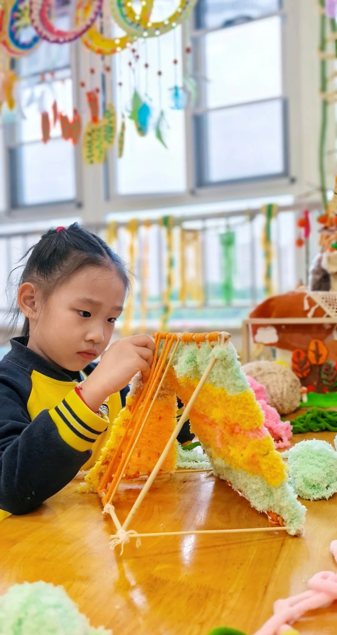 幼儿园秋天环创/毛线创意手工编织帐篷⛺