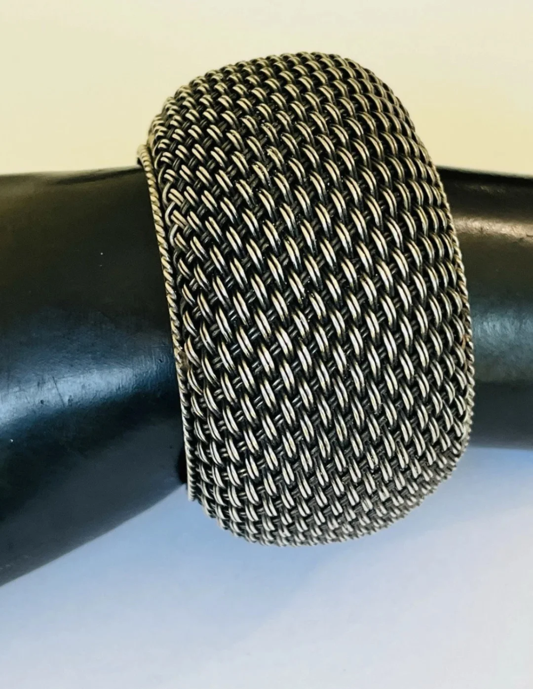 中古925银立体编织工艺宽手镯开口镯