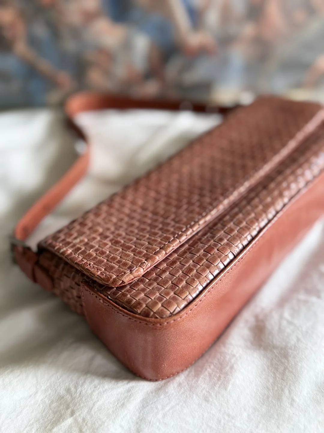 vintage 牛皮编织两用包