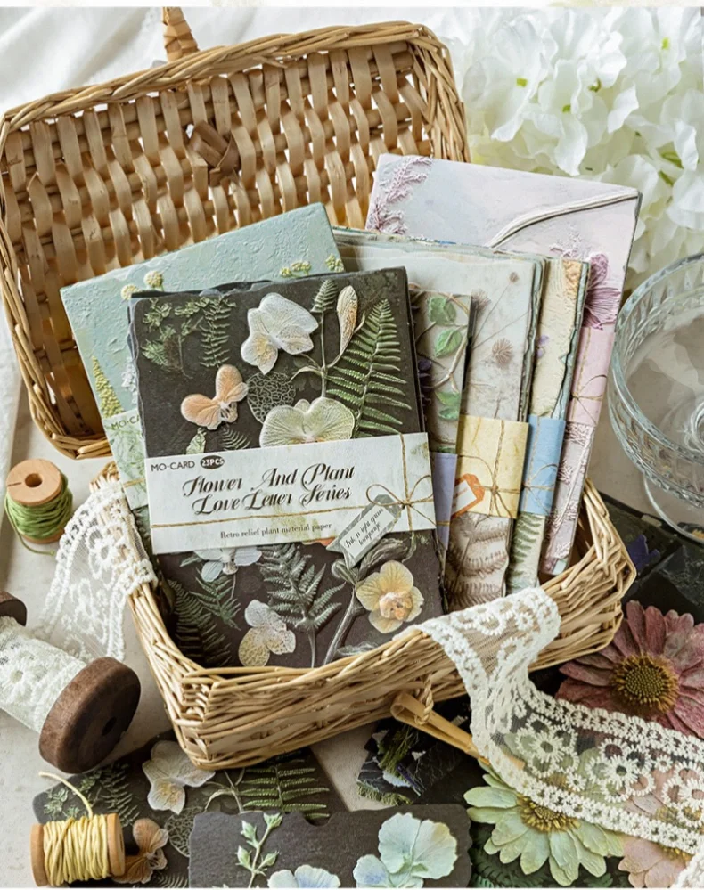 素材分享|花草情书植物浮雕系列素材纸