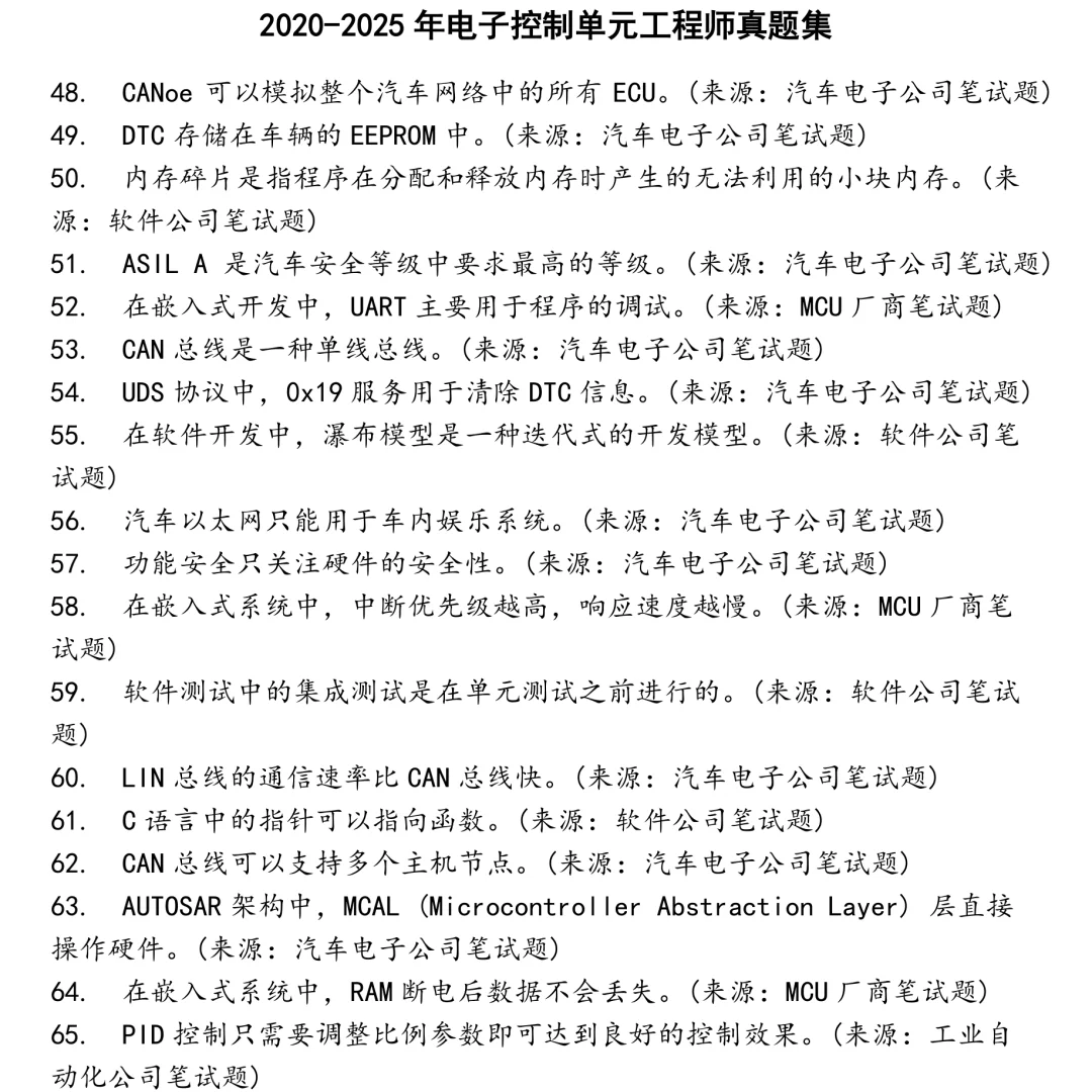 2025精选电子控制单元工程师笔试真题集合