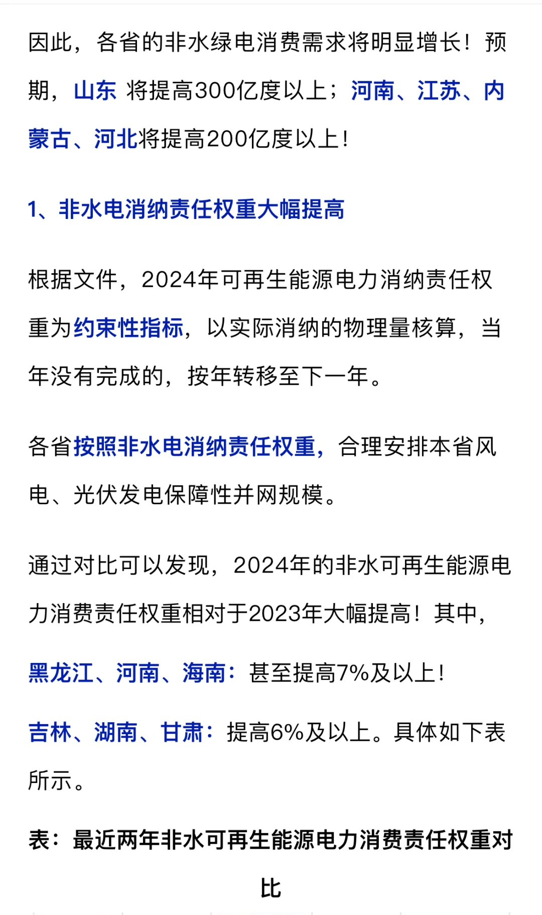 可再生能源消纳权重大幅提高，最大超7%