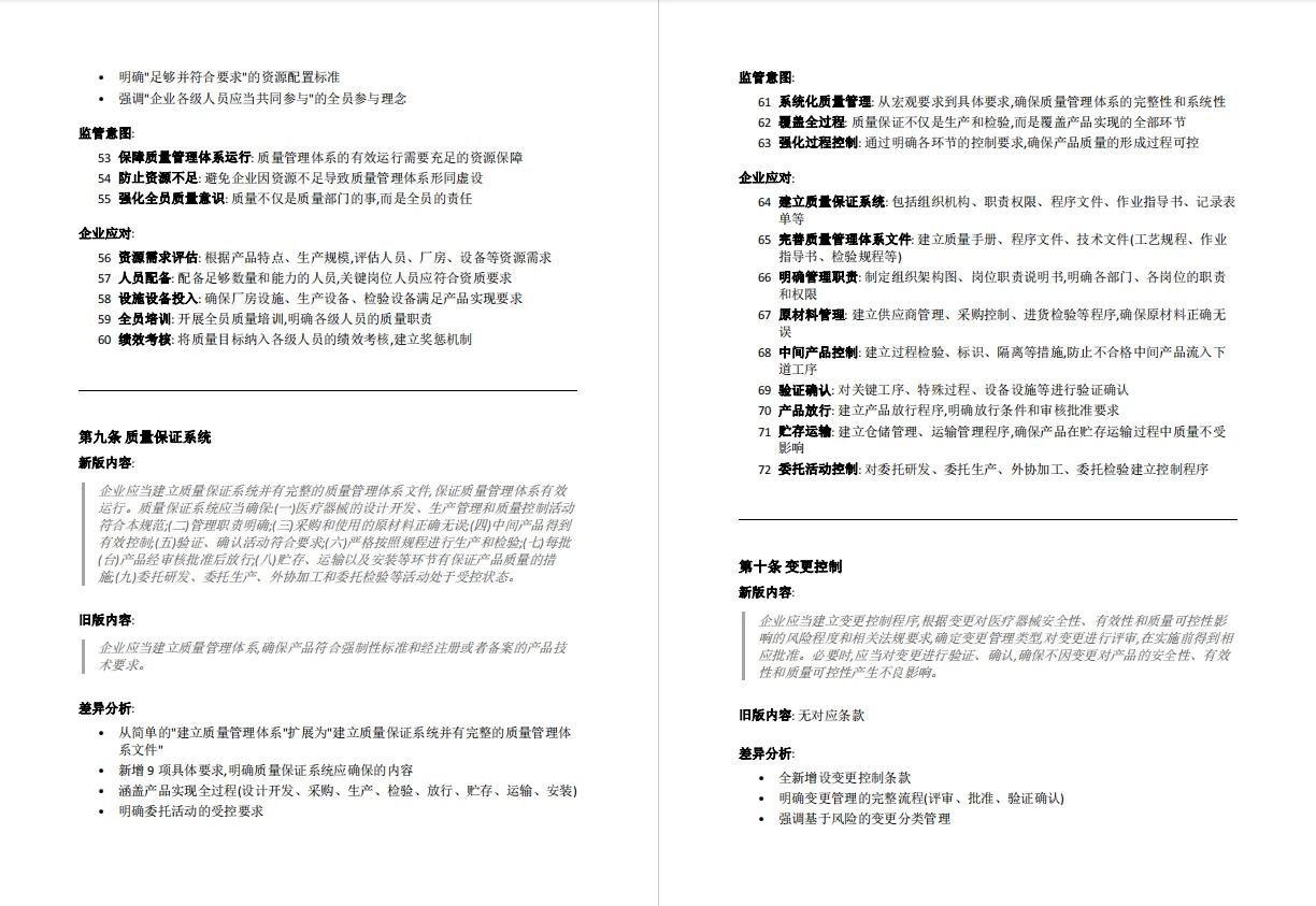 医疗器械生产质量管理规范-新旧版本对比