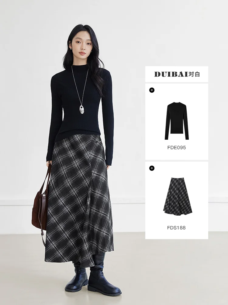 对白DUIBAI｜“格纹艺术家”不对称压褶半裙