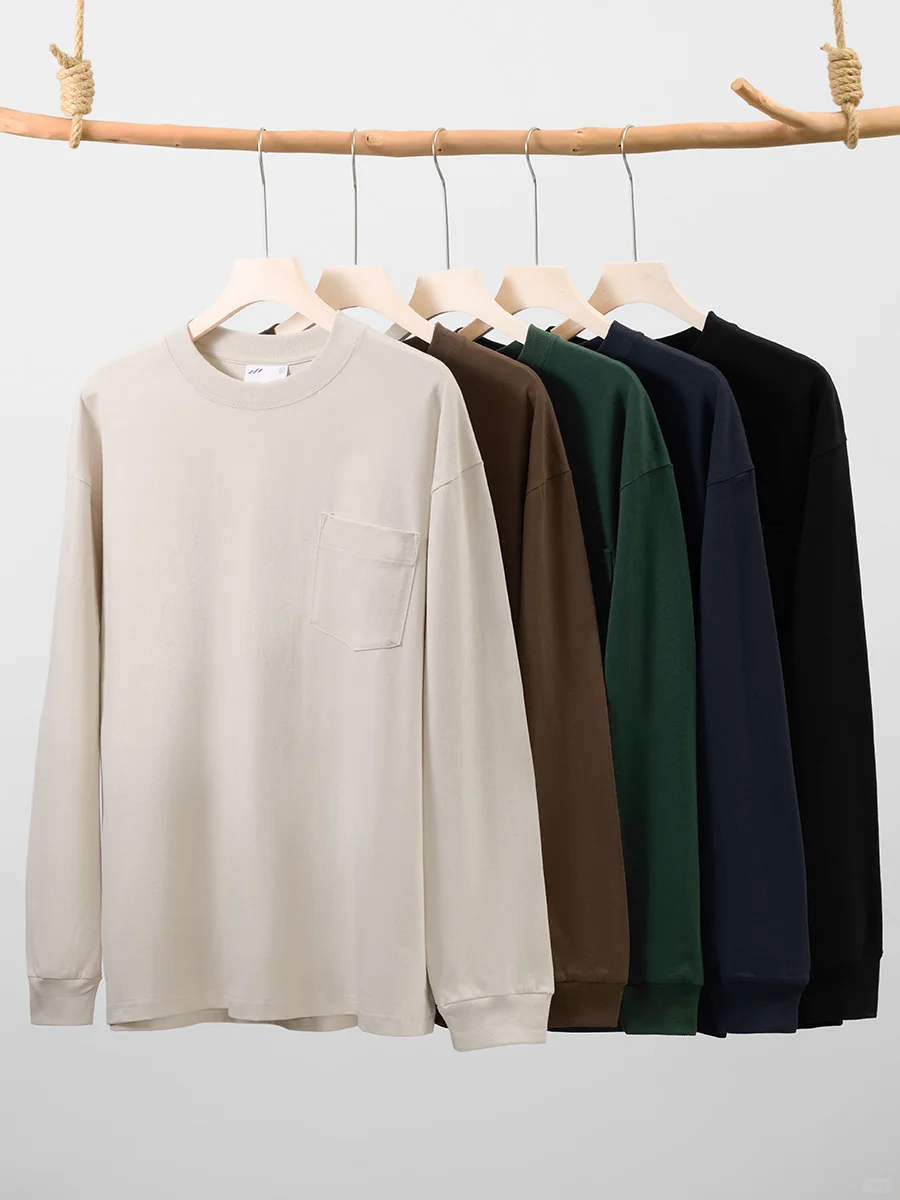 服装源头工厂｜240g长绒棉口袋长袖T恤