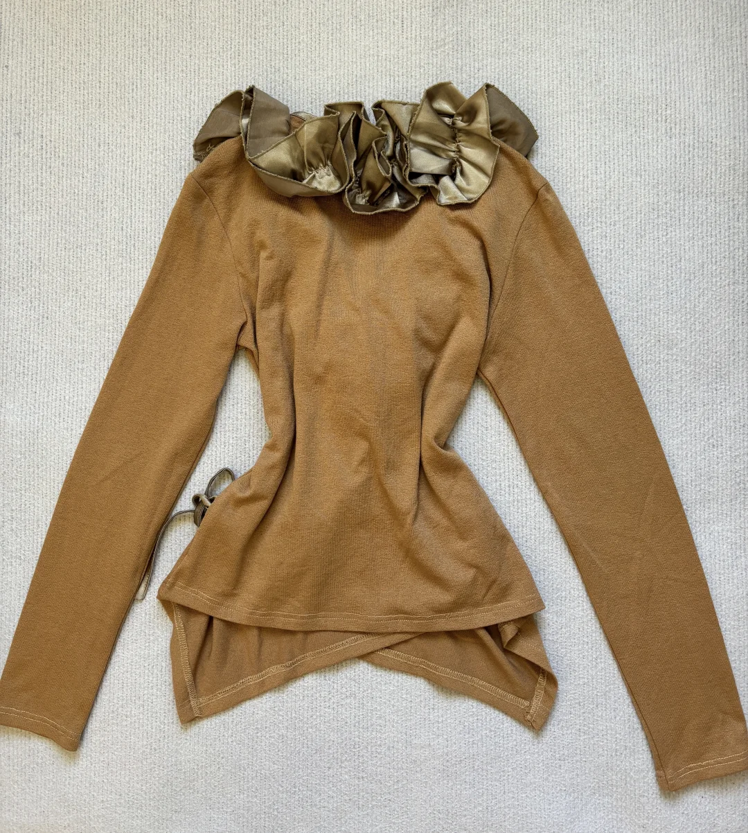 立体木耳边斜襟绑带不规则