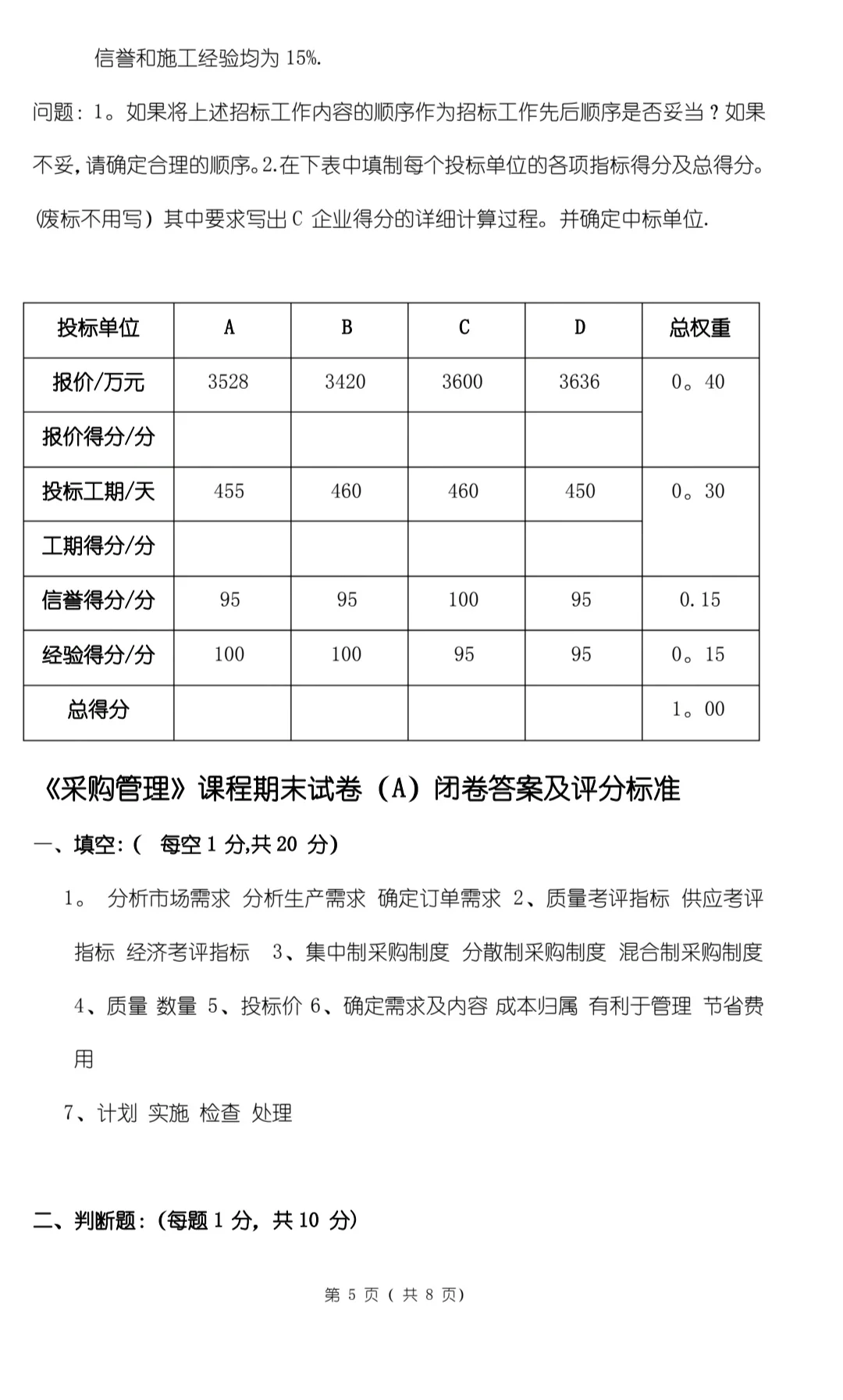 专业课《采购管理》期末必刷考题，带答案