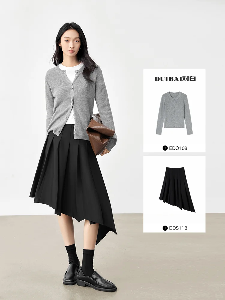 对白DUIBAI｜灵动不规则斜裁百褶裙