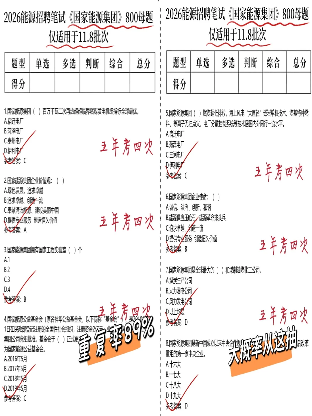 11.8国家能源笔试，就这800题，3天背完足矣