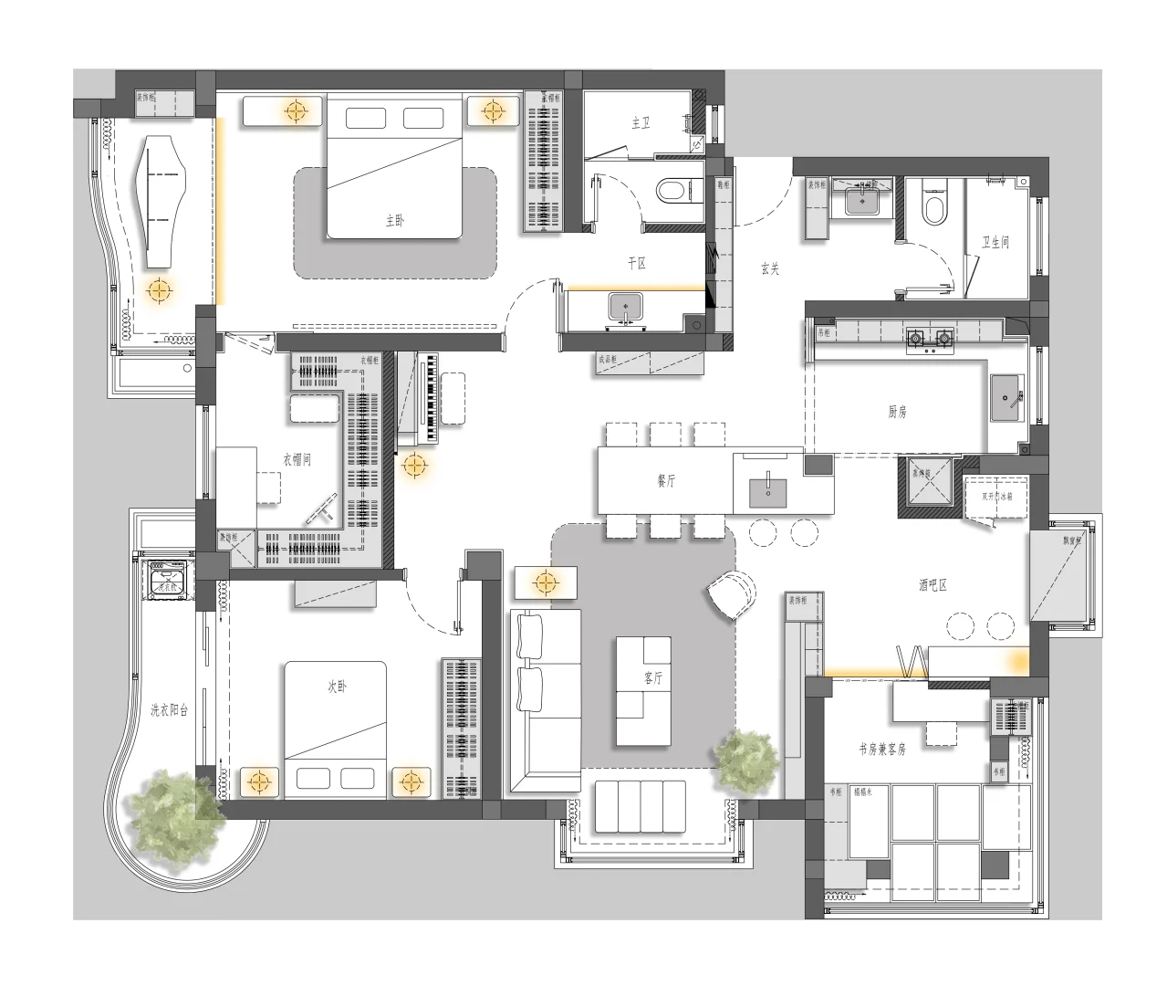 ?150 ㎡｜意式｜承重柱与岛台结合的艺术