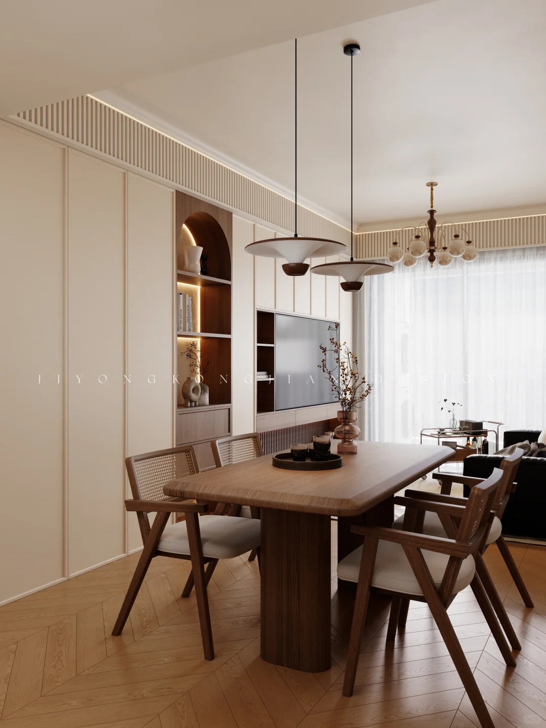 开间2.9米！也能做中古风玄关餐边一体柜❤️