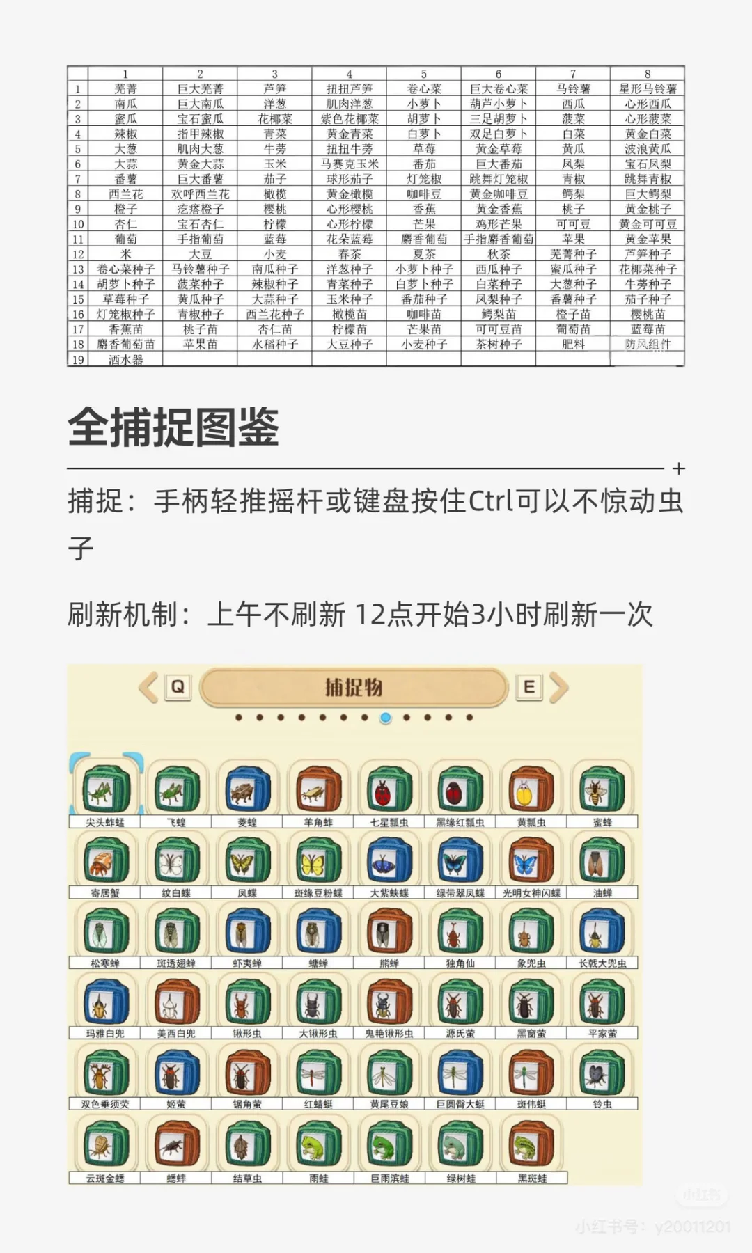 全农作物、全捕捉、全钓鱼图鉴。