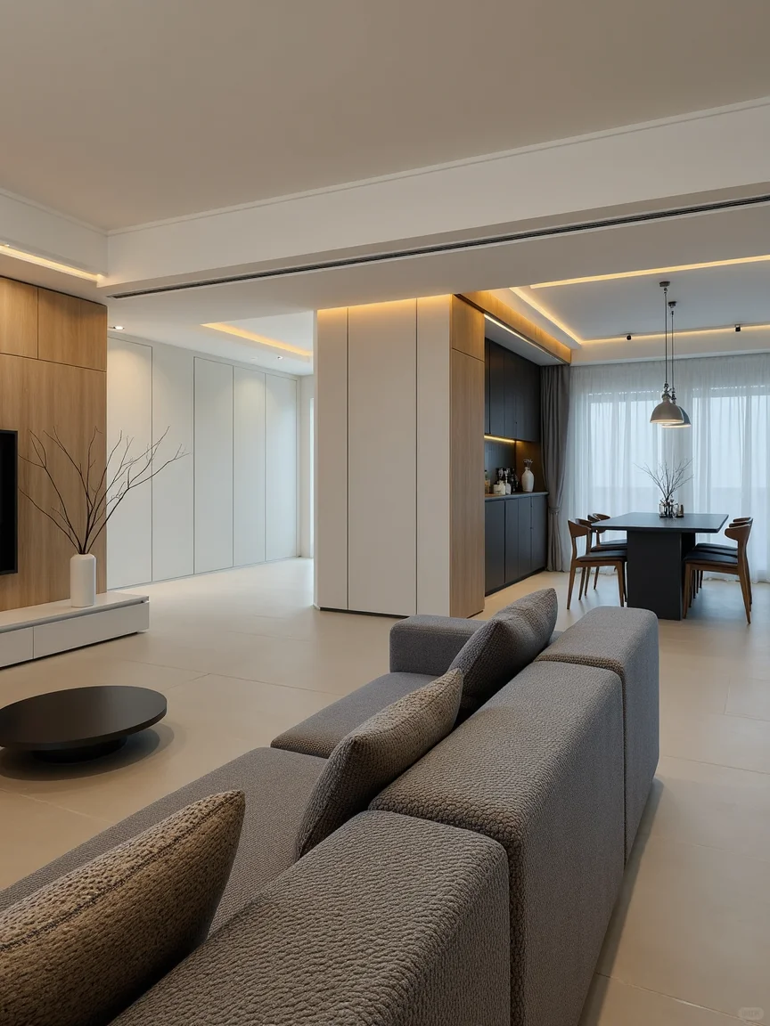 沙发背靠开放式书房！白嫖大横厅+收纳爽飞