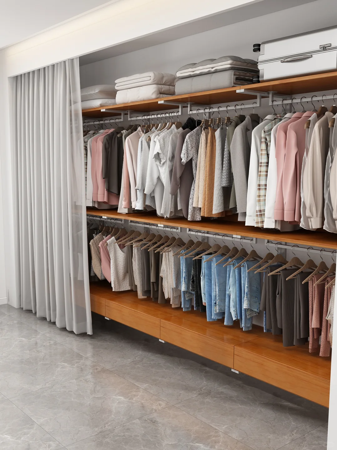 藏在卧室里的大衣柜，绝了！ 底下一大排储物