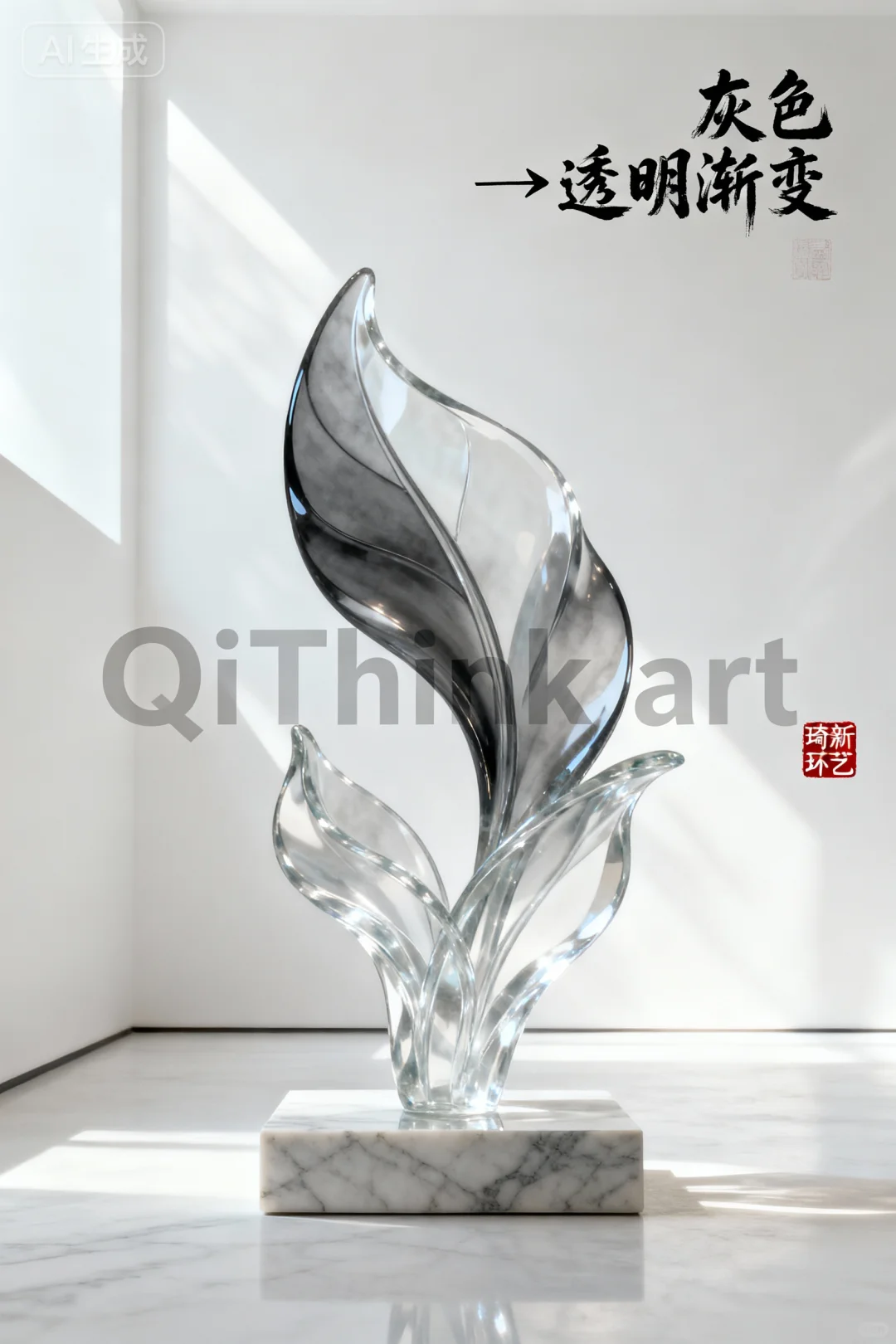 「雾月留白」灰色透明树脂雕塑艺术摆件