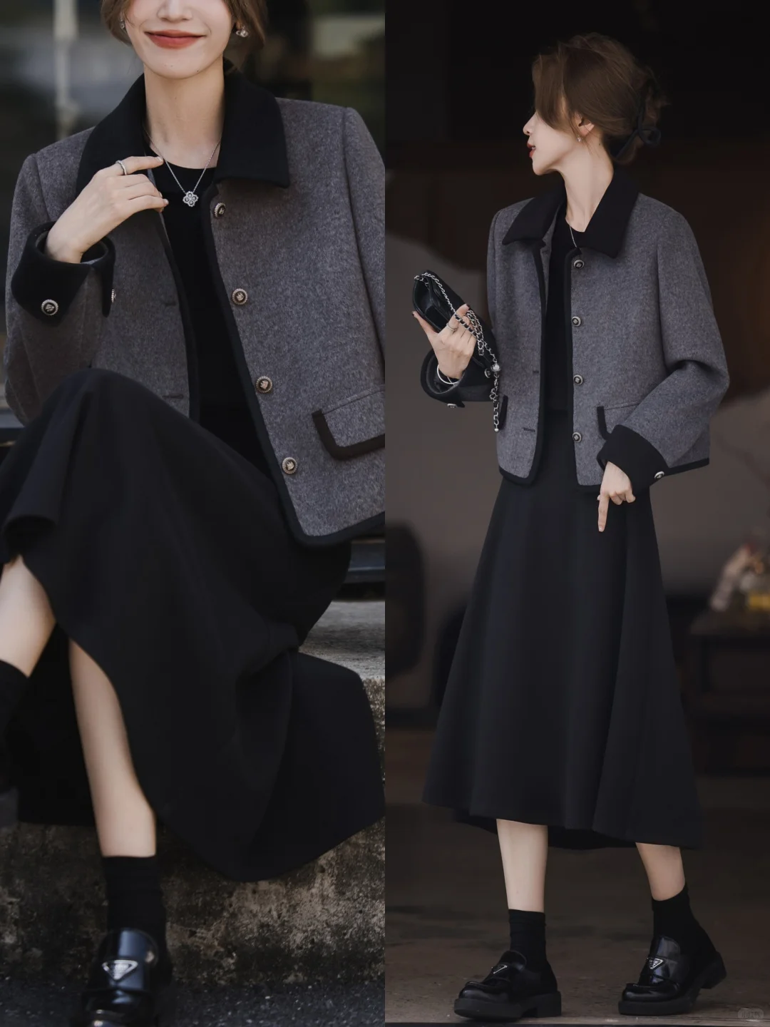 请查收??9套秋冬高智感格雷系穿搭