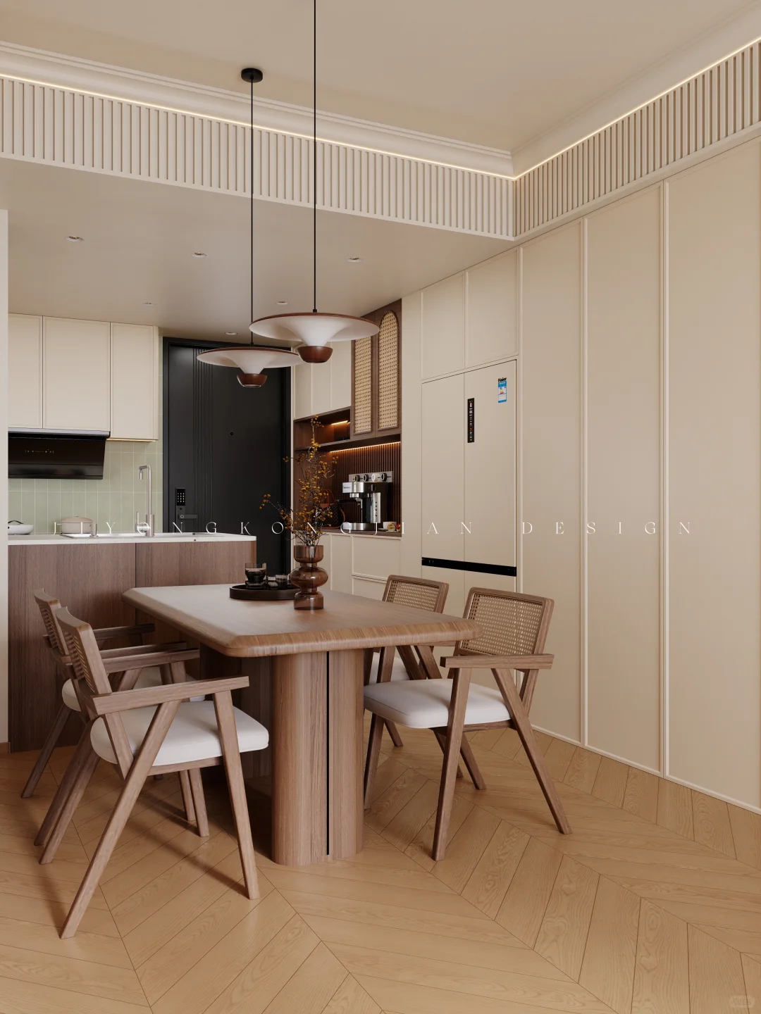 开间2.9米！也能做中古风玄关餐边一体柜❤️