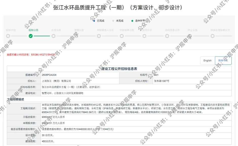 张江水环一期即将开始招标，总投资9.36亿！