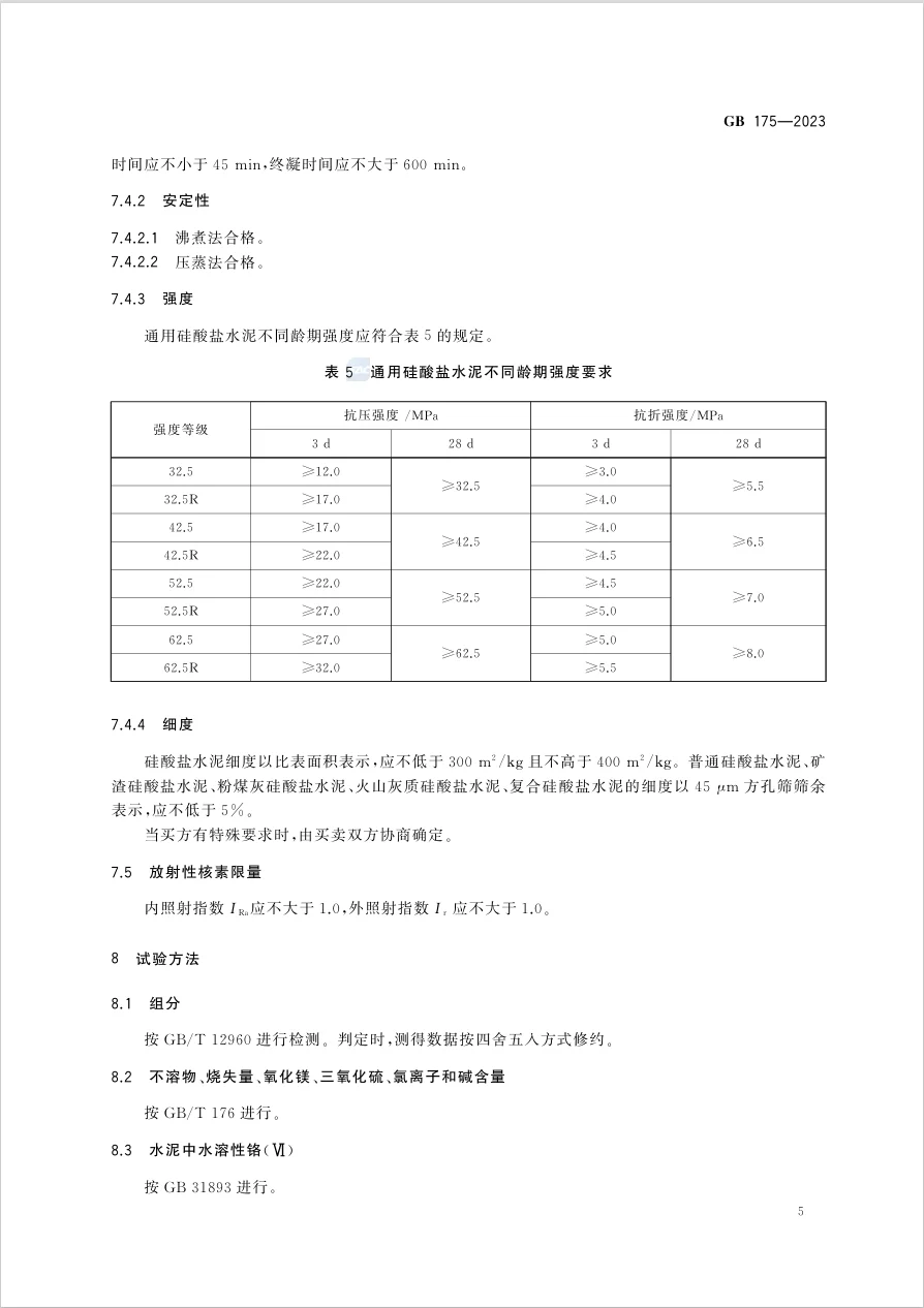 通用硅酸盐水泥国家标准GB 175-2023