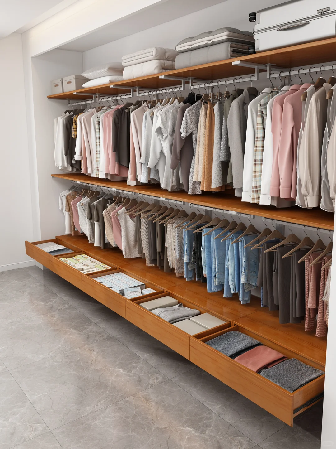 藏在卧室里的大衣柜，绝了！ 底下一大排储物