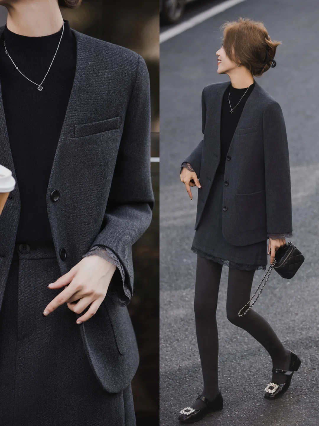 请查收??9套秋冬高智感格雷系穿搭