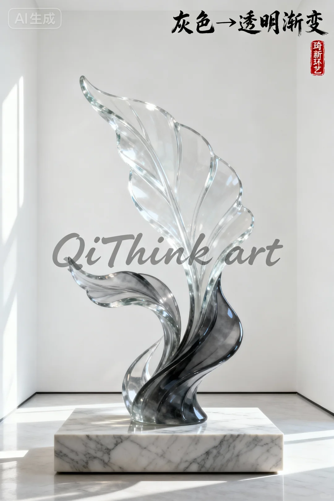 「雾月留白」灰色透明树脂雕塑艺术摆件