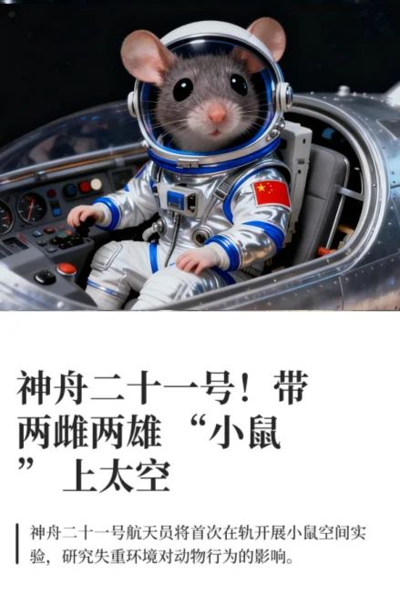 带“C57小鼠”上太空!神舟二十一号!
